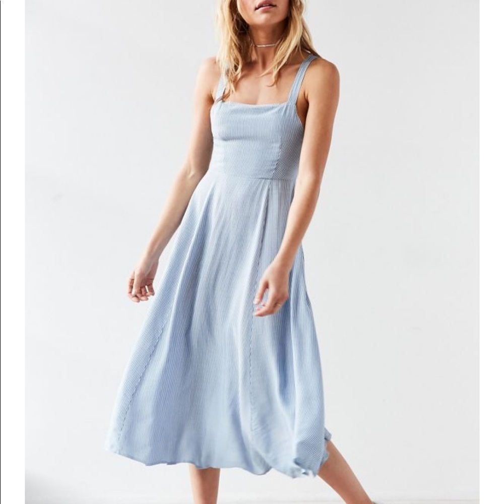 Blue and white striped midi dress